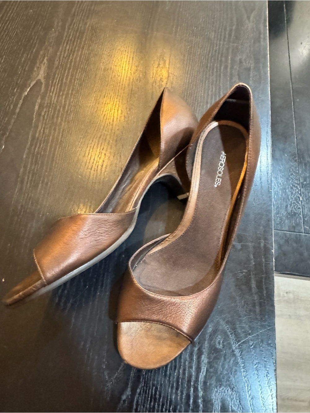 AEROSOLES Bronze Open-Toe Mid Heels
